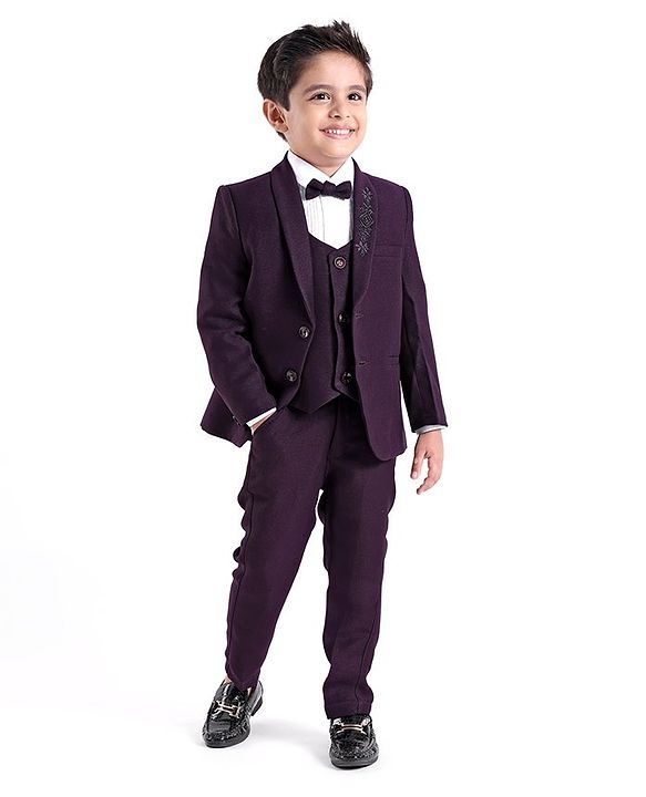 Babyhug Cotton Full Sleeves Party Wear Stretch Fit Suit With Blazer Solid - Purple