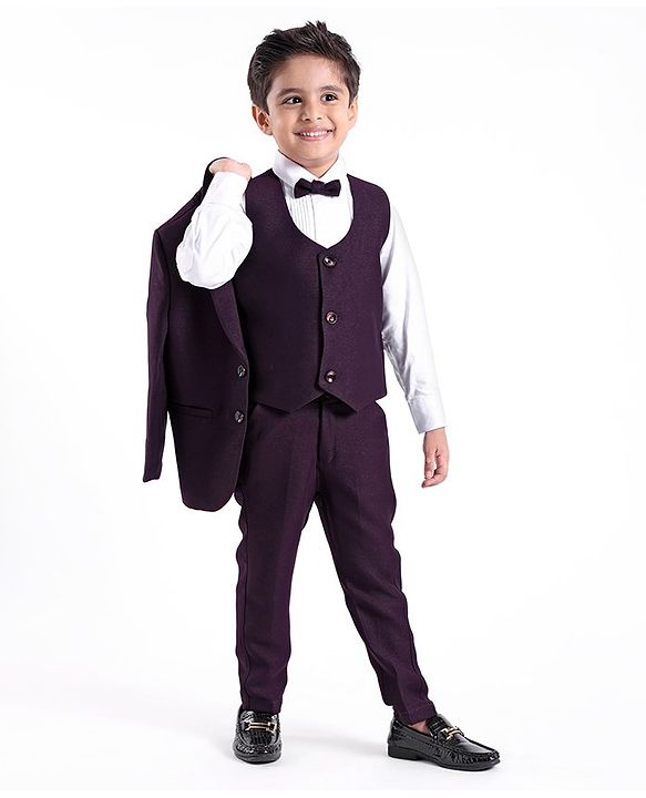 Babyhug Cotton Full Sleeves Party Wear Stretch Fit Suit With Blazer Solid - Purple