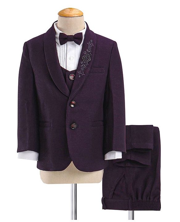 Babyhug Cotton Full Sleeves Party Wear Stretch Fit Suit With Blazer Solid - Purple