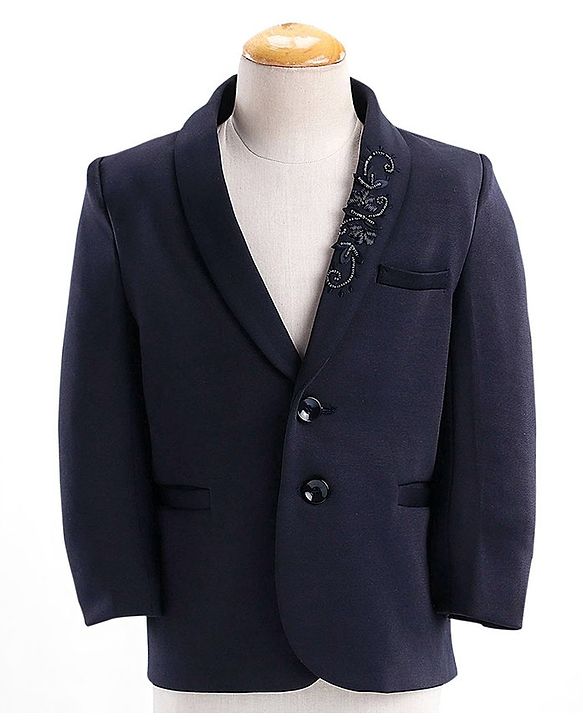 Babyhug Full Sleeves 4 Pieces Party Suit With Bow - Navy Blue