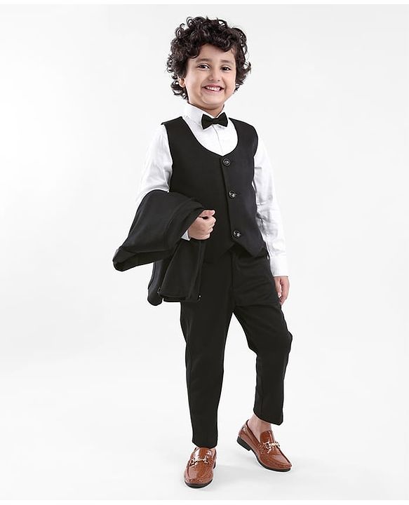 Babyhug Stretch Fit Full Sleeves Party Suit Solid Color - Black