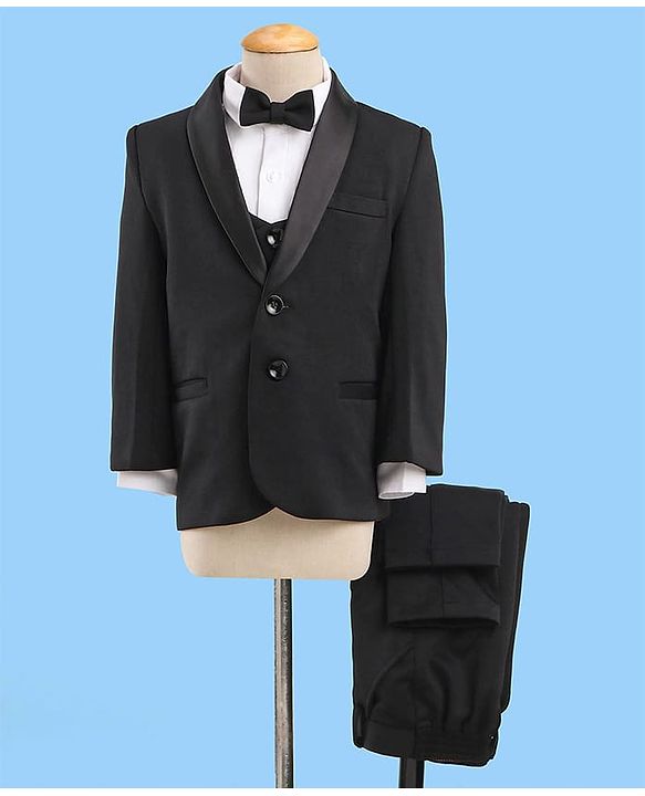 Babyhug Stretch Fit Full Sleeves Party Suit Solid Color - Black
