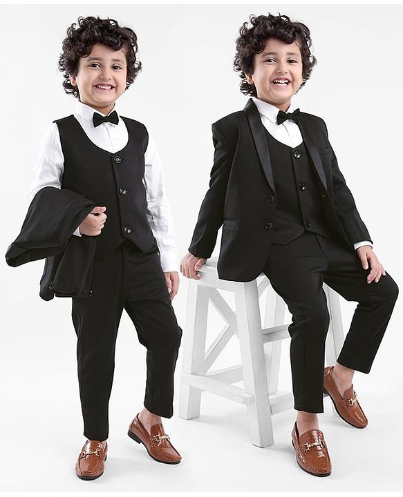 Babyhug Stretch Fit Full Sleeves Party Suit Solid Color - Black