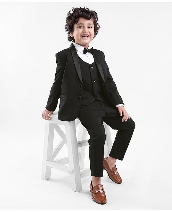 Babyhug Stretch Fit Full Sleeves Party Suit Solid Color - Black