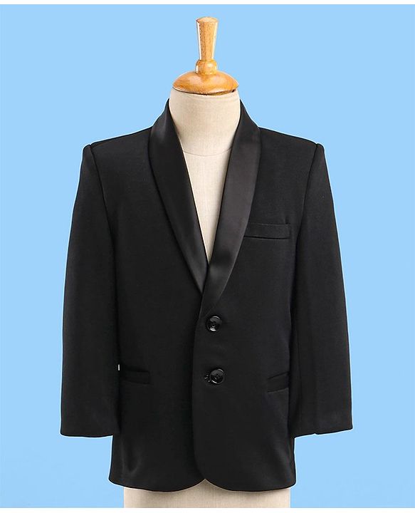 Babyhug Stretch Fit Full Sleeves Party Suit Solid Color - Black