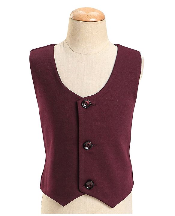 Babyhug Knit Full Sleeves 5 Piece Stretch Fit Solid Colour Party Wear Suit - Maroon