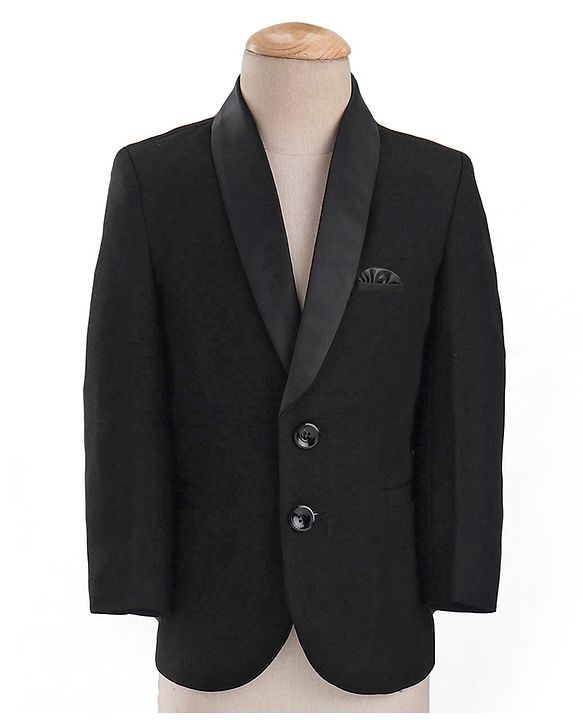 Babyhug Woven Full Sleeves Solid Party Suit with Waist Coat & Bow Tie - Black