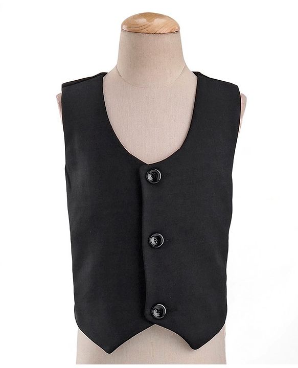 Babyhug Woven Full Sleeves Solid Party Suit with Waist Coat & Bow Tie - Black