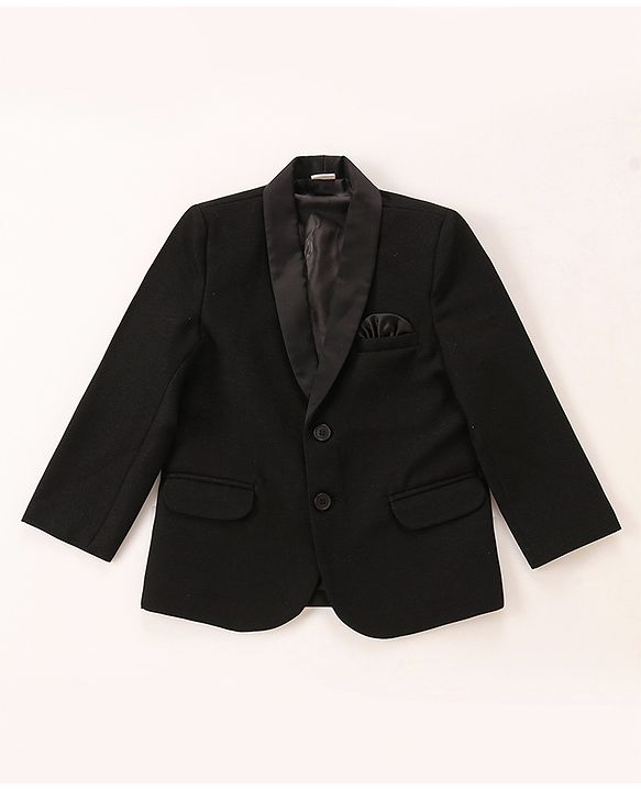Babyhug Woven Full Sleeves Solid Party Suit with Waist Coat & Bow Tie - Black