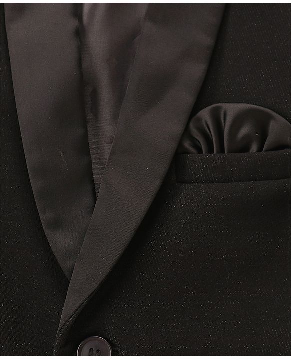 Babyhug Woven Full Sleeves Solid Party Suit with Waist Coat & Bow Tie - Black