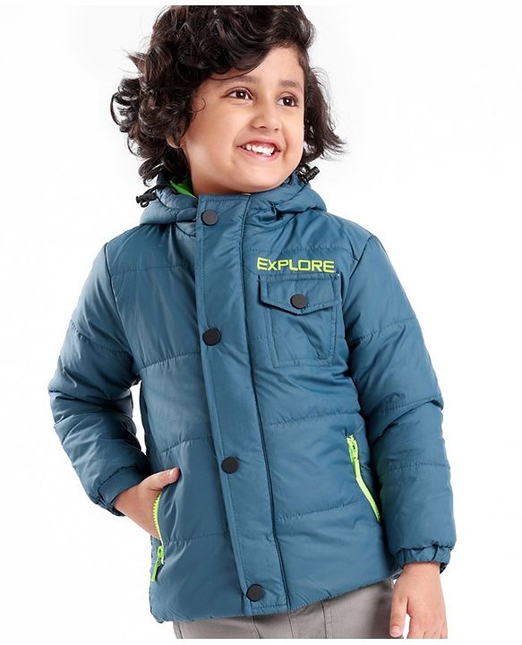 Babyhug Full Sleeves Hoodie Text Print - Blue