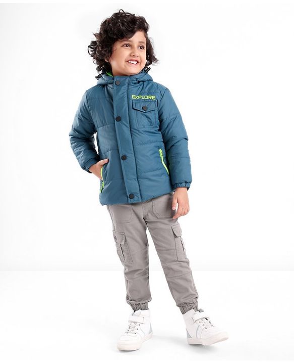 Babyhug Full Sleeves Hoodie Text Print - Blue