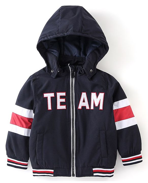Babyhug Full Sleeves Hoodies With Colour Block & Text Print -Navy Blue