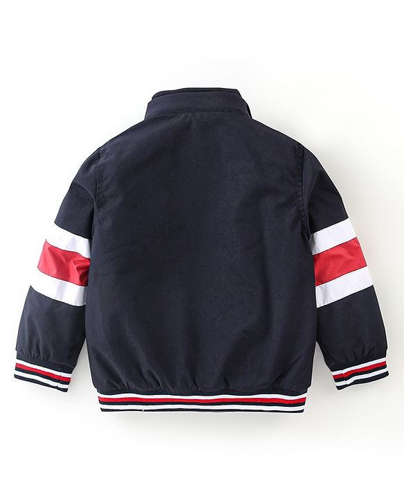 Babyhug Full Sleeves Hoodies With Colour Block & Text Print -Navy Blue