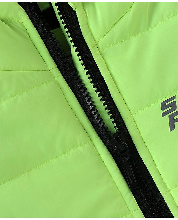 Babyhug Full Sleeves Hooded Jacket With Text Print - Green