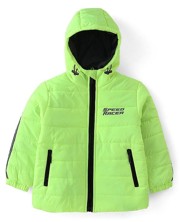 Babyhug Full Sleeves Hooded Jacket With Text Print - Green