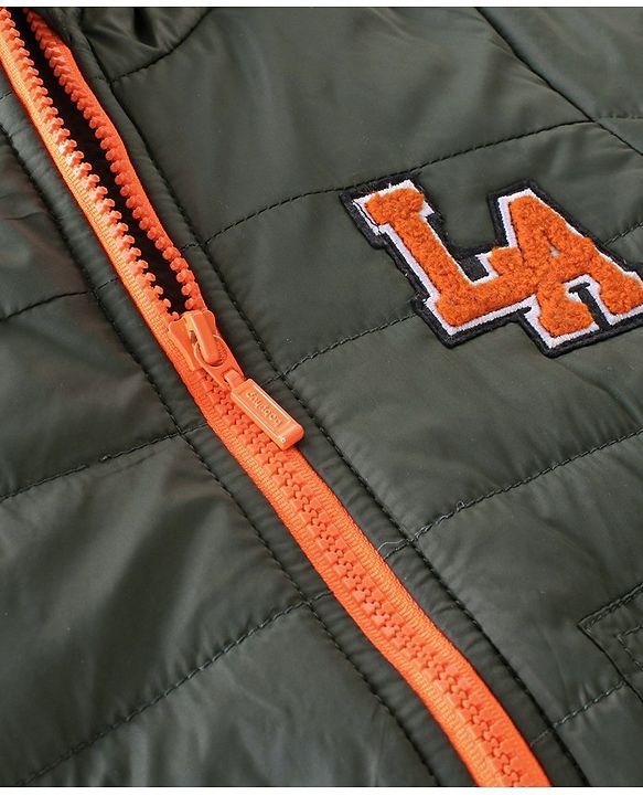 Babyhug Full Sleeves Padded & Hooded Jacket With Text Embroidery- Olive