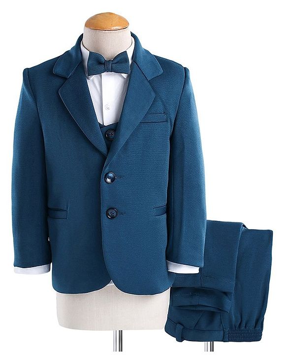 Babyhug Full Sleeves 4 Pieces Party Suit With Bow - Dark Blue