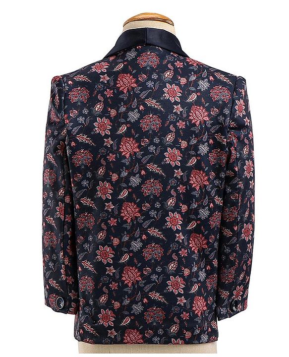 Babyhug Cotton Full Sleeves Party Wear Stretch Fit Suit With Blazer Floral Printed - Blue