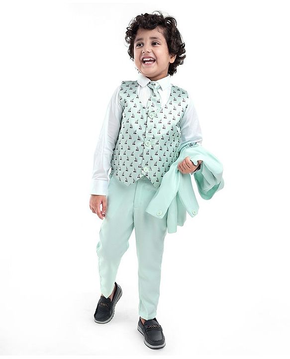 Babyhug Full Sleeves Classic Stretch Fit Party Suit Bow - Mint