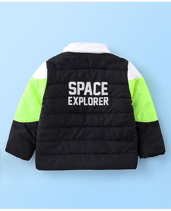 Babyhug Full Sleeves Jacket with Detachable Hood & Colour Block Pattern - Blue White & Green