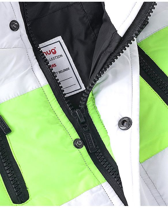 Babyhug Full Sleeves Jacket with Detachable Hood & Colour Block Pattern - Blue White & Green
