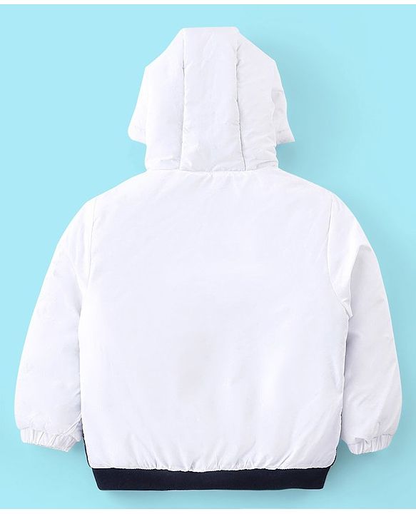 Babyhug Full Sleeves Hoodie With Colour Block Pattern - Blue White & Orange