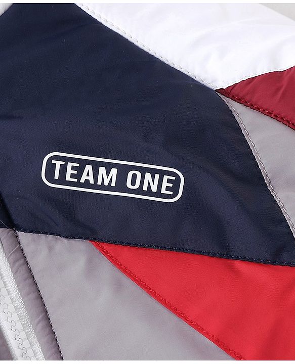 Babyhug Full Sleeves Hoodie With Colour Block Pattern - Red White & Grey
