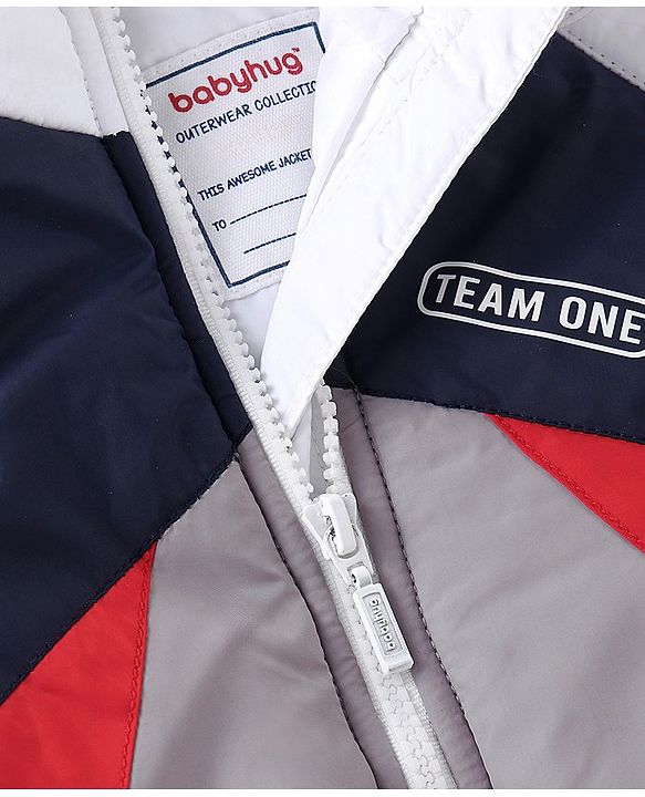 Babyhug Full Sleeves Hoodie With Colour Block Pattern - Red White & Grey