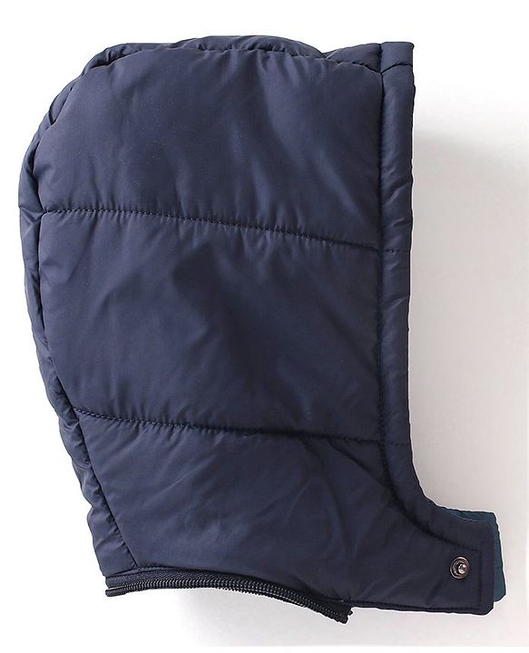 Babyhug Woven Full Sleeves Jacket With Detachable Hood & Text Print - Blue & White
