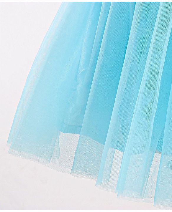 Babyhug Flutter Sleeves with Floral Applique in Yoke Party Frock - Light Blue