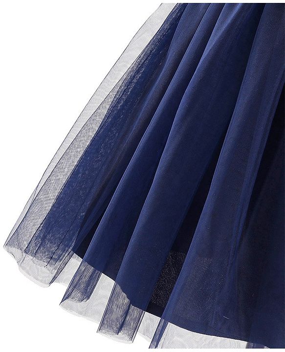 Babyhug Cap Sleeves Sequinned Yoke Party Frock with Bow Applique -Navy Blue