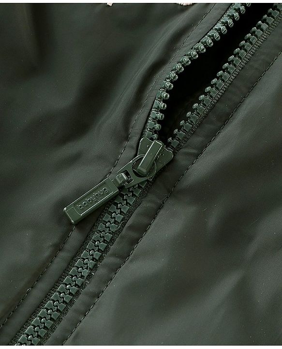 Babyhug Full Sleeves Woven Jacket with Detachable Hood - Olive