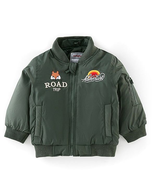 Babyhug Full Sleeves Woven Jacket with Detachable Hood - Olive
