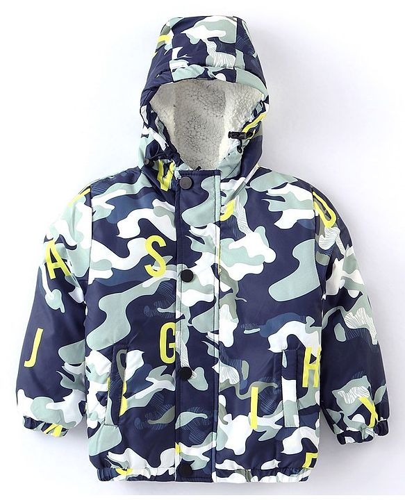 Babyhug Full Sleeves Hoodie With Camouflage Print - White & Blue