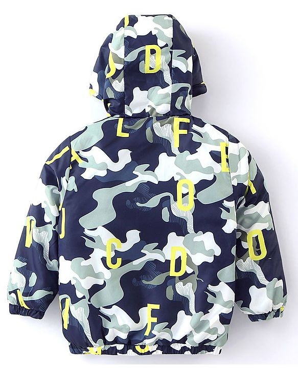 Babyhug Full Sleeves Hoodie With Camouflage Print - White & Blue