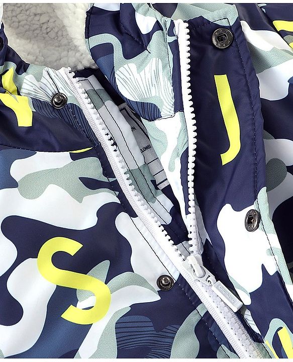 Babyhug Full Sleeves Hoodie With Camouflage Print - White & Blue