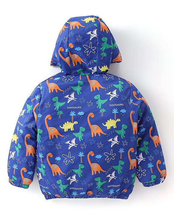 Babyhug Full Sleeves Padded & Hooded Jacket Dino Print- Blue