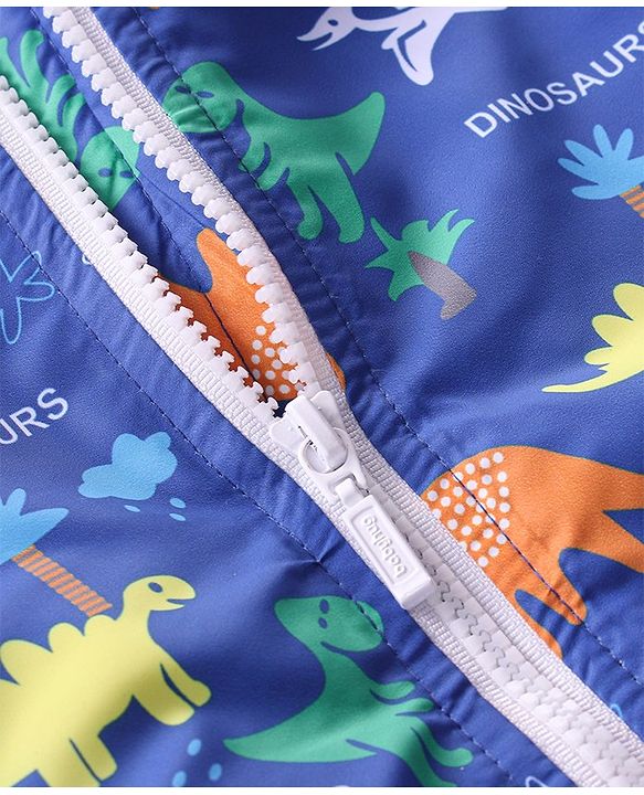 Babyhug Full Sleeves Padded & Hooded Jacket Dino Print- Blue