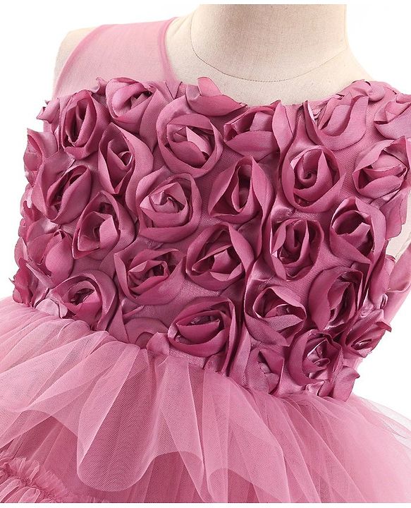 Babyhug Sleeveless Layered Party Frock with Floral Corsage - Pink