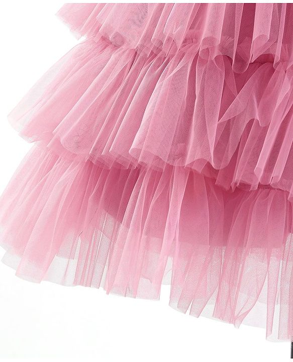 Babyhug Sleeveless Layered Party Frock with Floral Corsage - Pink