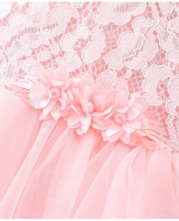 Babyhug Cap Sleeves Mesh Party Frock - Peach
