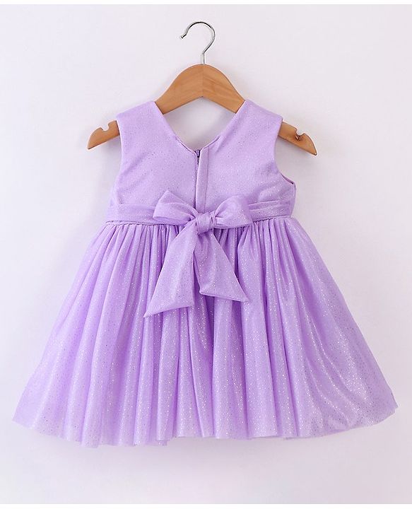 Babyhug Woven Sleeveless Glitter Georgette Party Frock & Floral Applique - Lavender