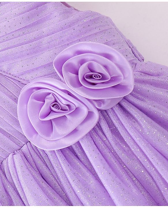 Babyhug Woven Sleeveless Glitter Georgette Party Frock & Floral Applique - Lavender