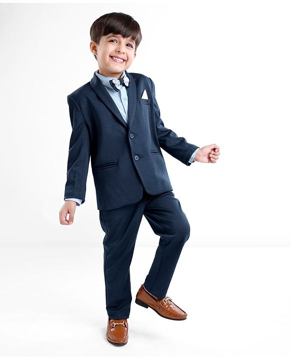 Babyhug Woven Full Sleeves Checkered 3 Piece Party Suit With Bow - White main image 1