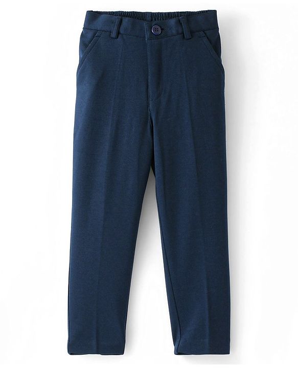 Babyhug Woven Full Sleeves Three Pieces Solid Colour Party Suit  With Bow -Dark Blue