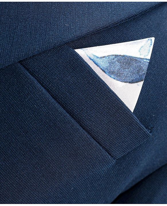 Babyhug Woven Full Sleeves Three Pieces Solid Colour Party Suit  With Bow -Dark Blue