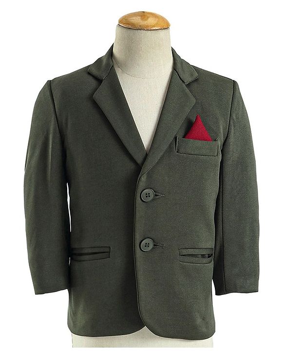 Babyhug Cotton Full Sleeves Party Wear Stretch Fit Suit With Blazer Solid - Olive