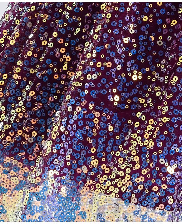 Babyhug Cap Sleeves All Over Sequin Embroidery Party Frock with Floral Corsage - Purple