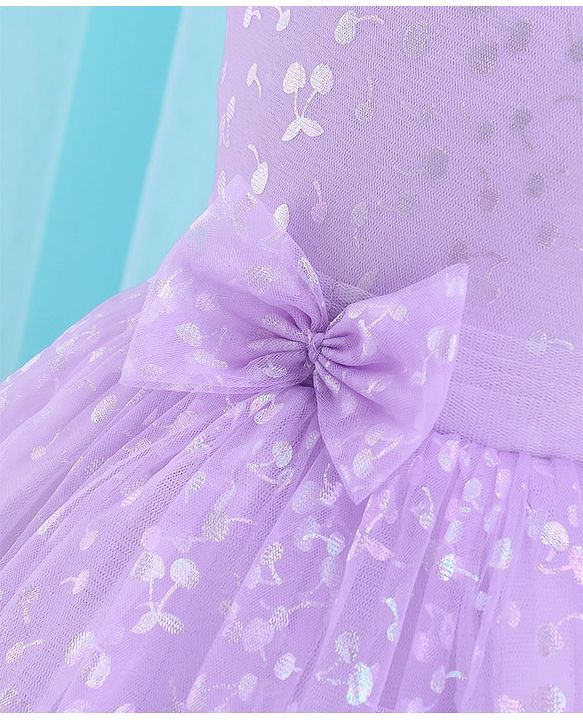 Babyhug Sleeveless Party Frock With Foil Print & Bow Applique- Lilac
